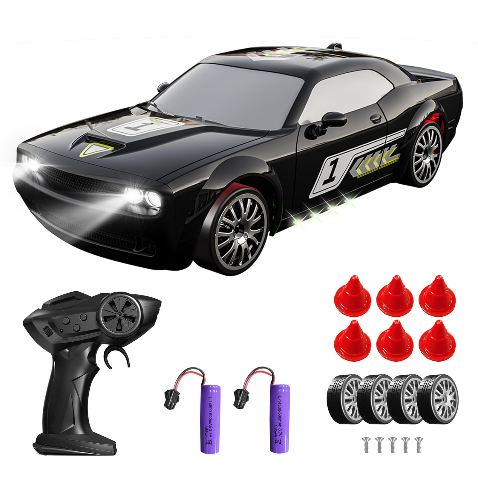 DUKUSEEK 1:20 Scale RC Drift Car, 4WD Mini RC Drifting Car with Two Rechargeable Batteries, 2.4Ghz Remote Control and LED Lights for Kids Toys Gifts (Black)