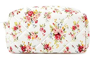 SOIDRAM Quilted Makeup Bag Floral Cosmetic Bag Puffy Coquette Makeup pouch Aesthetic Cute Travel Toiletry Bag Organizer cotton Makeup Brushes Storage Bag for Women