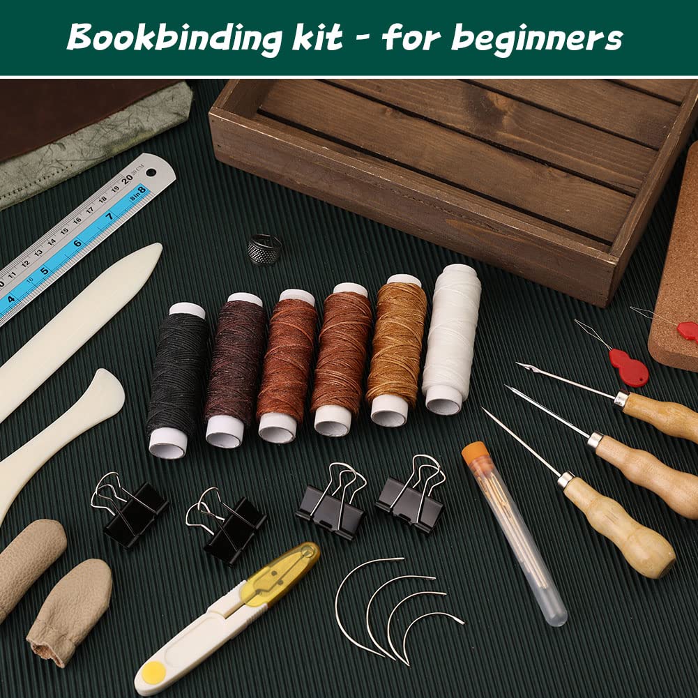 WONVOC Book Binding Kit, Book Making Kit, Bone Folder Tool for Paper Crafting, Awl Tool Bookbinding,Waxed Thread, Bookbinding Needles for DIY Bookbinding Crafts