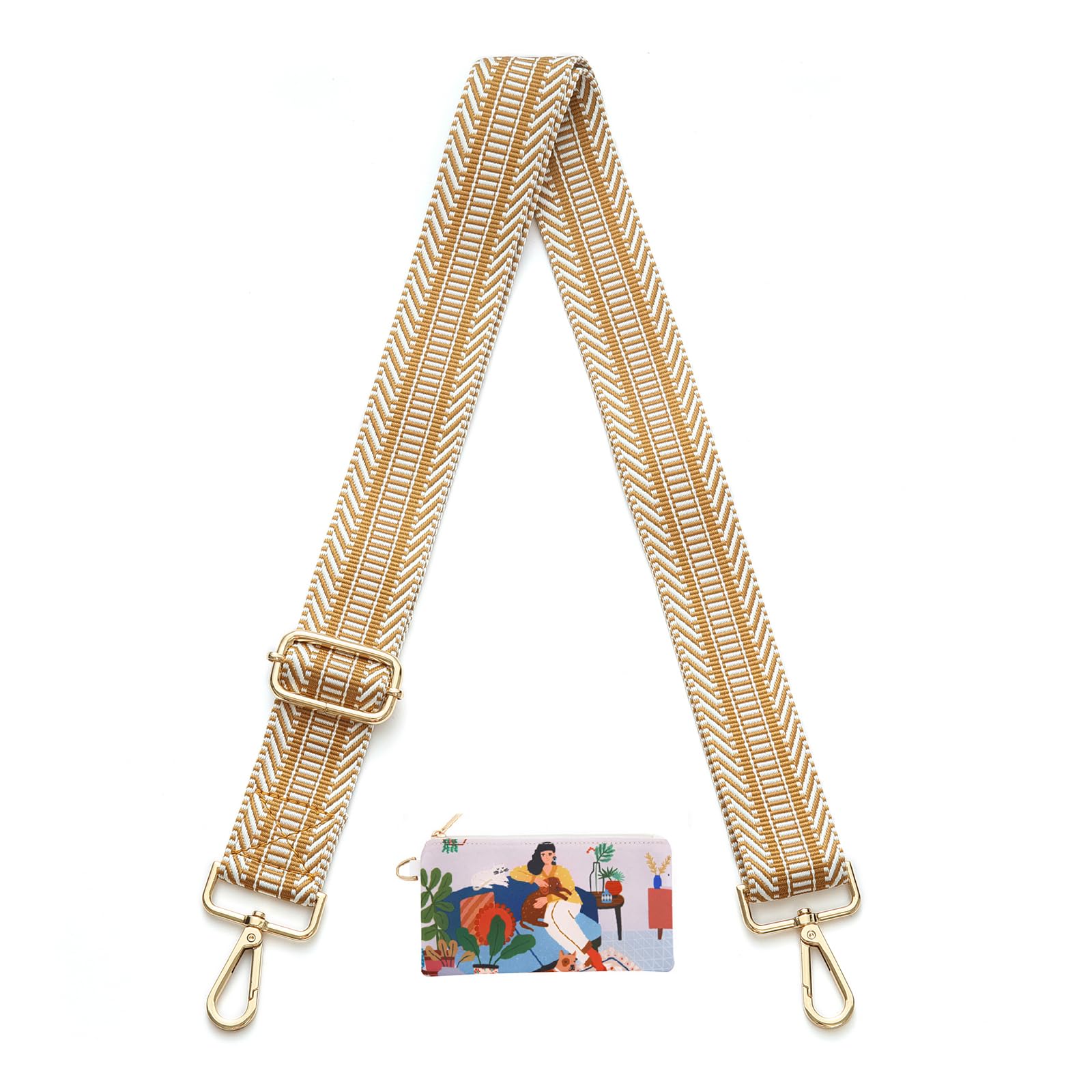 Senral Wide Purse Straps Replacement Crossbody Striped Straps Replacement Shoulder Strap with Gold Bucket (Earthy Yellow)