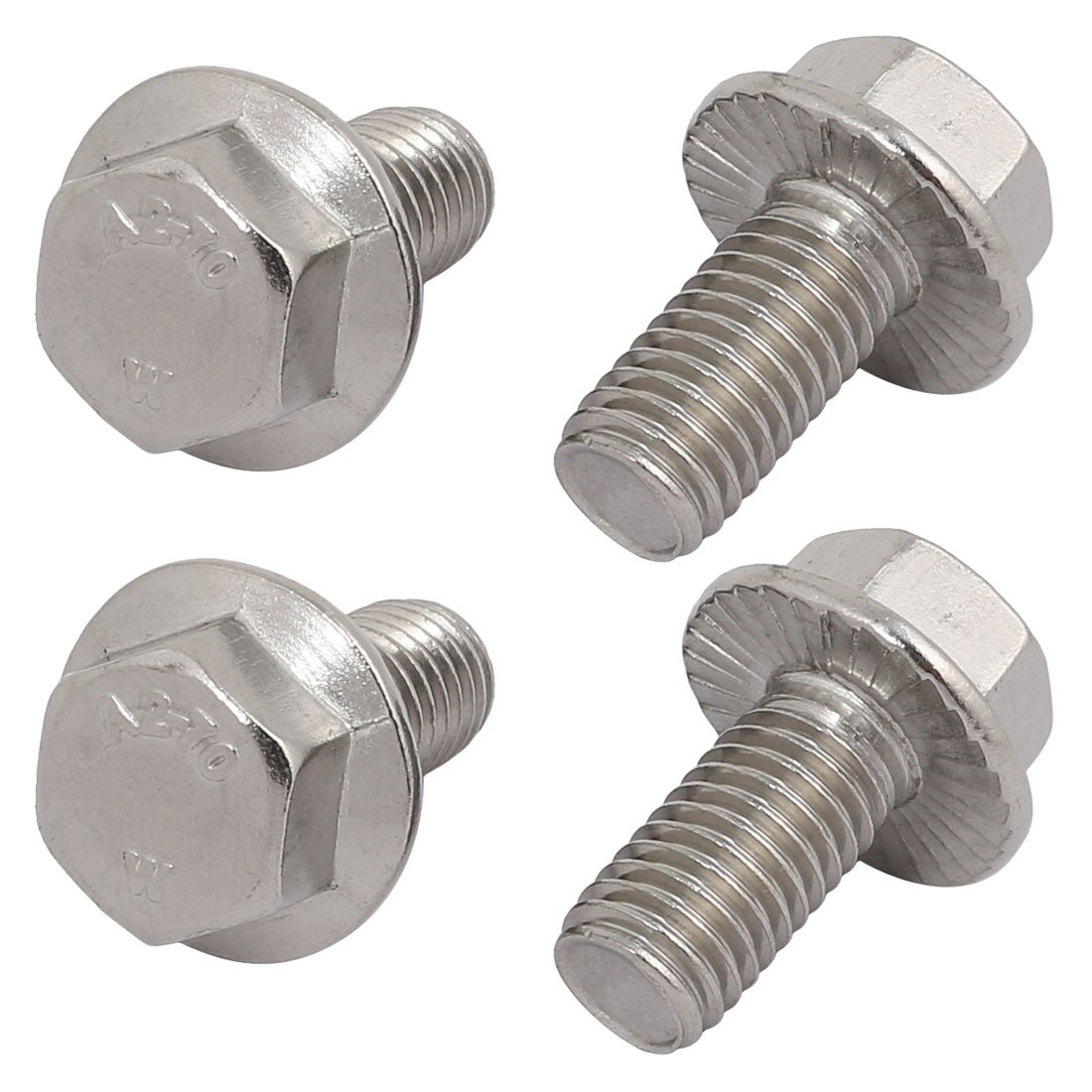 Sourcingmap 4Pcs M10 x 20mm Thread 304 Stainless Steel Hex Serrated Head Flange Screw Bolt