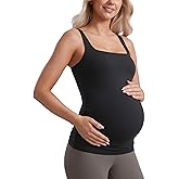 CRZ YOGA Butterluxe Maternity Square Neck Tank Tops - Ruched Sleeveless Womens Pregnancy Yoga Tee Shirt with Built in Bra