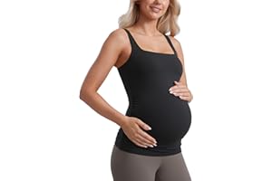 CRZ YOGA Butterluxe Womens Square Neck Maternity Tank Tops Ruched Sleeveless Pregnancy Yoga Tee Shirt with Built in Bra
