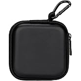 Ginsco Mini-Portable Hard Shell Square Earbuds Case for Apple EarPods/Samsung Galaxy Wired/Wireless Earbuds, Cell Phone Accessories Organizer with Carabiner for Earphones Tech Pouch, Black-PU
