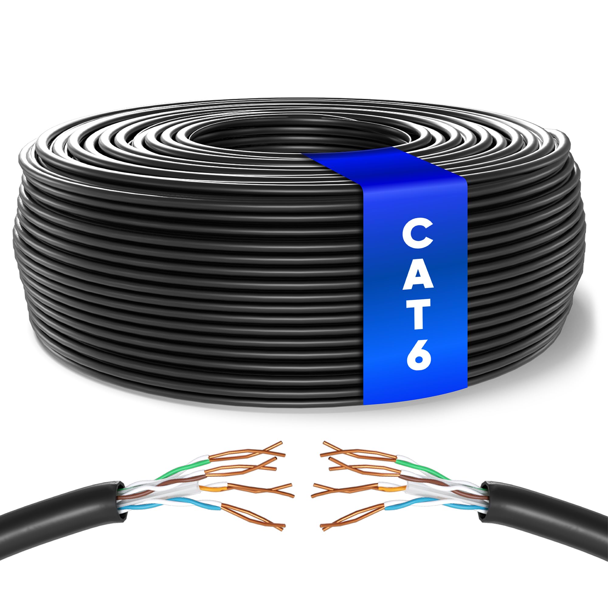 Mr. Tronic Bulk Cat 6 Ethernet Cable 100m, High Speed LAN Ethernet Network Cable, 50m Bulk Cat6 Internet 1 Gbps, 250 MHz, ADSL AWG24, UTP CCA (100 Meters, Black)