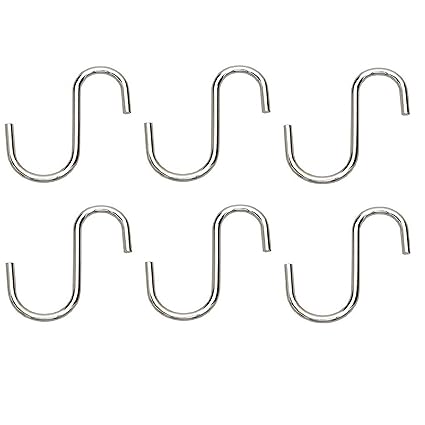 Klaxon Stainless Steel S-Hook Set (Silver, Pack of 6)