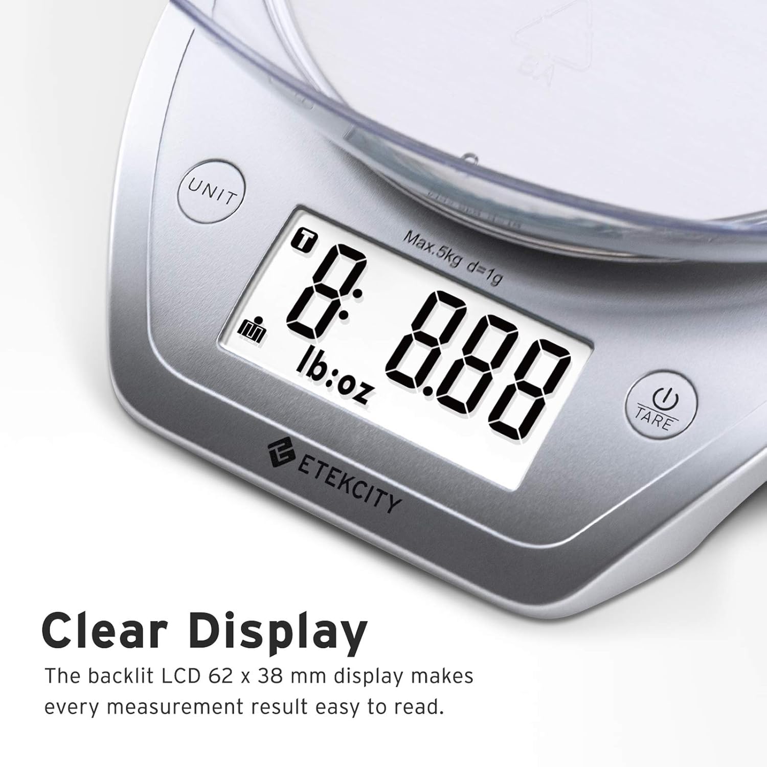 Etekcity 0.1g Food Scale with Bowl Digital Kitchen Weight Grams and Ounces for Cooking and Baking, Large Backlit Display, Silver/Stainless Steel: Kitchen & Dining
