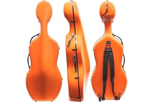 M MI & VI MI&VI CC-7002 Classic Carbon Fiber Composite Cello Case (Full Size) 4/4 with Wheels | Carry Straps | 11.5lb Lightweight | Tough Shell (Orange)