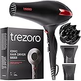 TREZORO Professional Blow Dryer – Ionic Hair Dryer 2000W with Diffuser for Salon & Personal Use – Powerful, Fast & Quiet Drying for Curly Hair, Unwanted Frizz – Design for Travel – 8.2ft Cord