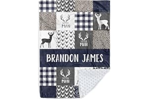 Personalized Baby Blanket for Boys, Custom Baby Blanket with Name, Soft Flannel with Double Layer Dotted Backing, Receiving S