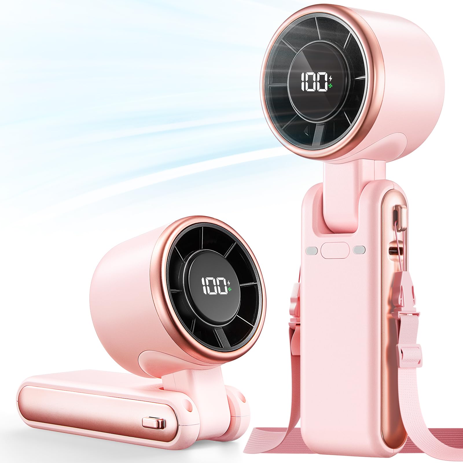 Bearwind Portable Handheld Turbo Fan - 5 Gear High Speed 4000mAh Rechargeable Mini Personal Hand Fan Blow Cold Air, Battery Operated Travel Essentials, Beach Vacation, Gifts for Women, Men (Pink)