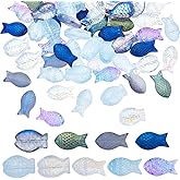 SUNNYCLUE 1 Box 90Pcs Fish Beads Fish Glass Beads Bulk Electroplated Frosted Blue Fish Animal Bead Summer Sea Ocean Animals Double Sided Loose Spacer Beads for Jewelry Making Beading Kits Adults