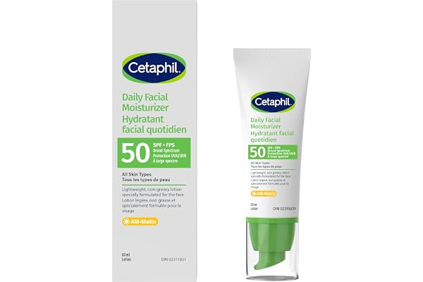 Cetaphil Daily Facial Moisturizer SPF 50, Face Moisturizer with SPF, Broad Spectrum UVA & UVB Protection for All Skin Types,