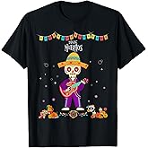 Dia De Los Muertos Skeleton Dancing with Guitar Hat Kids Boy T-Shirt