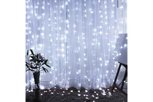 Dazzle Bright Curtain String Lights, 300 LED 9.8ft x 9.8ft 8 Lighting Modes Fairy Lights USB Powered, Waterproof Lights for Christmas Party Wedding Outdoor Indoor Wall Decorations (White)