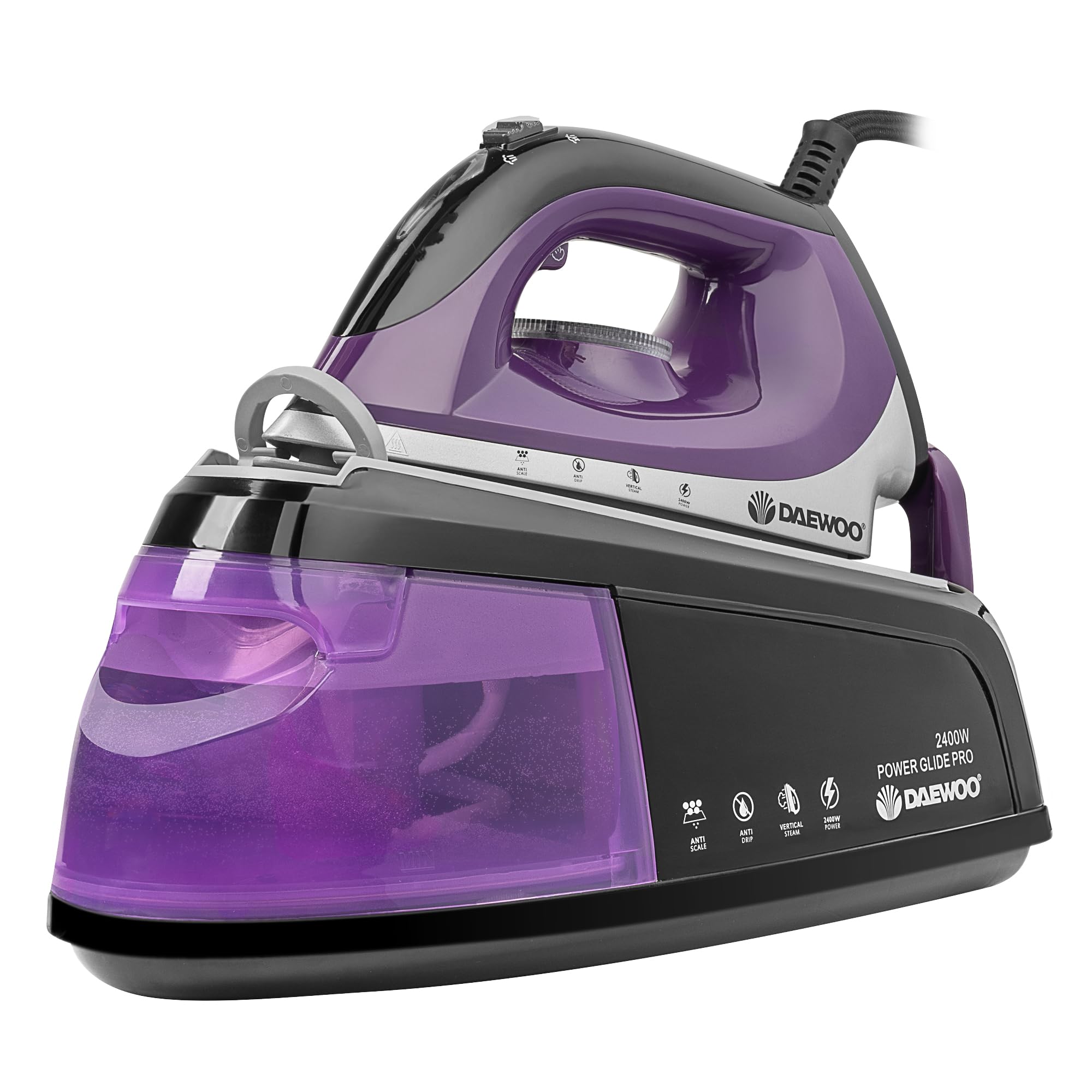Daewoo 2400W 1.2L Steam Station Iron, Large Detachable 1.2L Water Tank, Ceramic Coated Soleplate, Steam Rate 40-60G Per Minute, Anti-Limescale Function, Temperature Adjustable