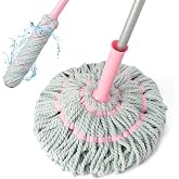 OOOFLOWER Self Wringing Twist Mops with 57 in Long Handle,Gray Pink | Mops for Floor Cleaning with Wringer.Dry &amp; Wet Mops for Kicthen,Bathroom,Tile,Commercial Household Clean