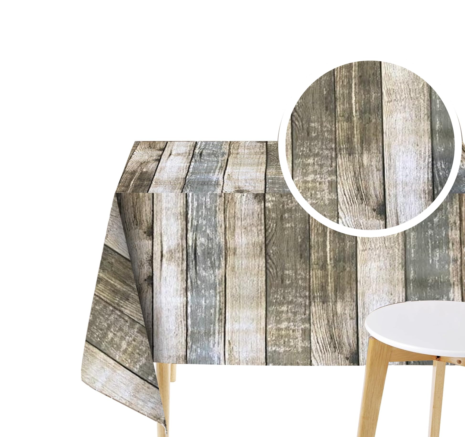 Linen702 Rustic Wood Effect PVC Vinyl Tablecloth - 2 Metres (200 x 137 cm) - Fit a 6 Seater Size Rectangle Table - Light Grey (VV277)