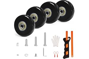 ASUNTOM Luggage Wheels Replacement Kit 4PC Dia 2.1in/54mm Thick 0.71in/18mm PU Wheels with ABEC-7 Carbon Steel Ball Bearing 3 Size Axles Full Set Repair Tool for Suitcase Travel Box Inline Skate Hand Trolley