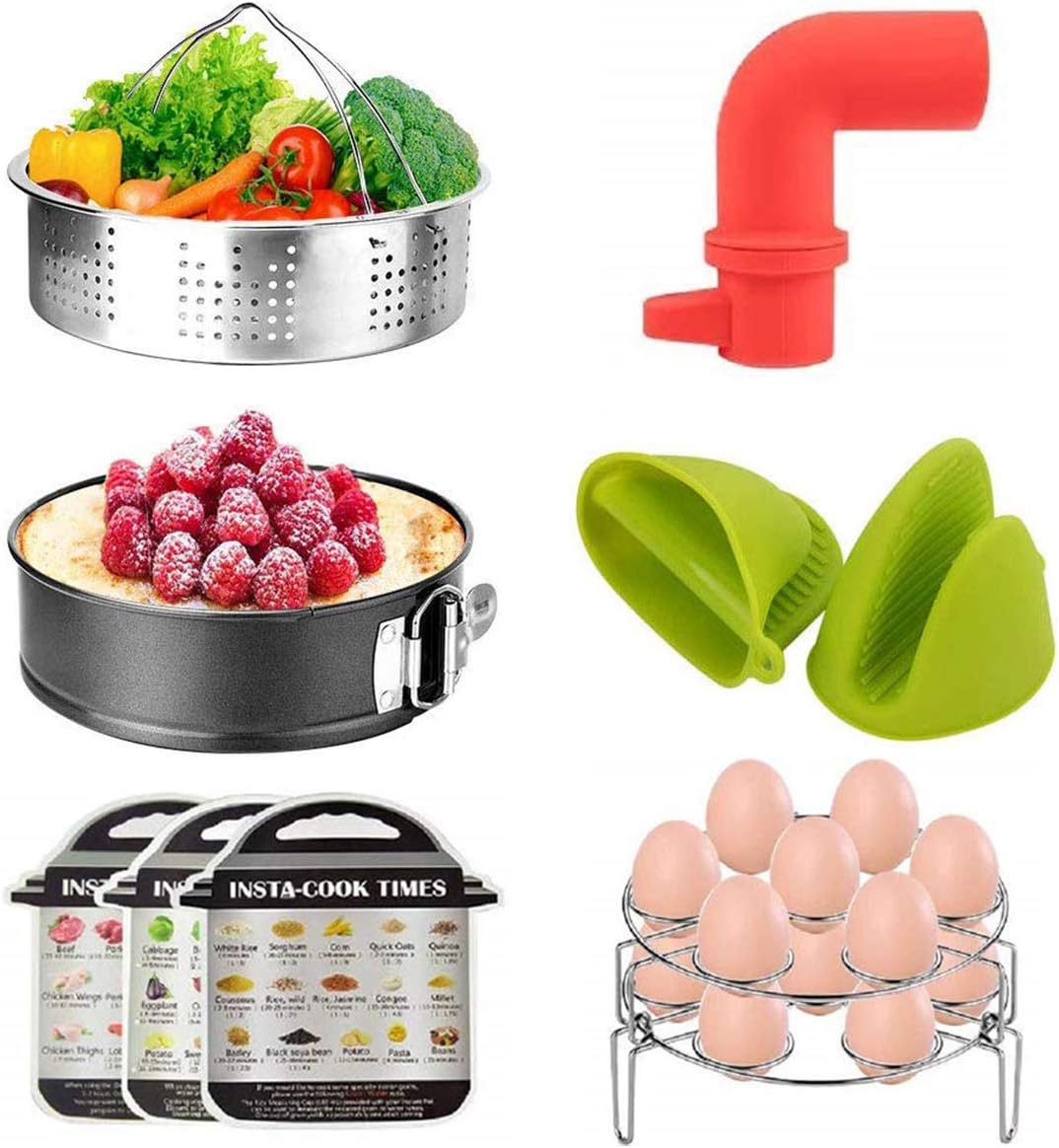 Accessories-for-Instant-Pot, 10Pcs Accessories Set for Instant Pot 5/6/8 Qt - Steamer Basket, Springform Cake Pan, Release Valve, 2 Eggs Racks, 2 Oven Mini Mitts & 3 Magnetic Cheat Sheets