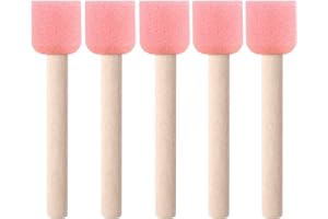 HINZIC 5 Pcs 0.7'' Foam Paint Brushes Round Sponge Painting Brushes Pink Wood Handle for Staining Varnishes, and DIY Large Area Crafts