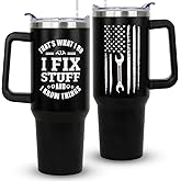 Heqianco Mechanic Gifts for Men,40oz Tumbler with Handle and Straw,I Fix Stuff and I Know Things Stainless Steel Travel Mugs,Dad Birthday Gift, For Stuff Coffee Cup,Father's Day Gifts for Dad