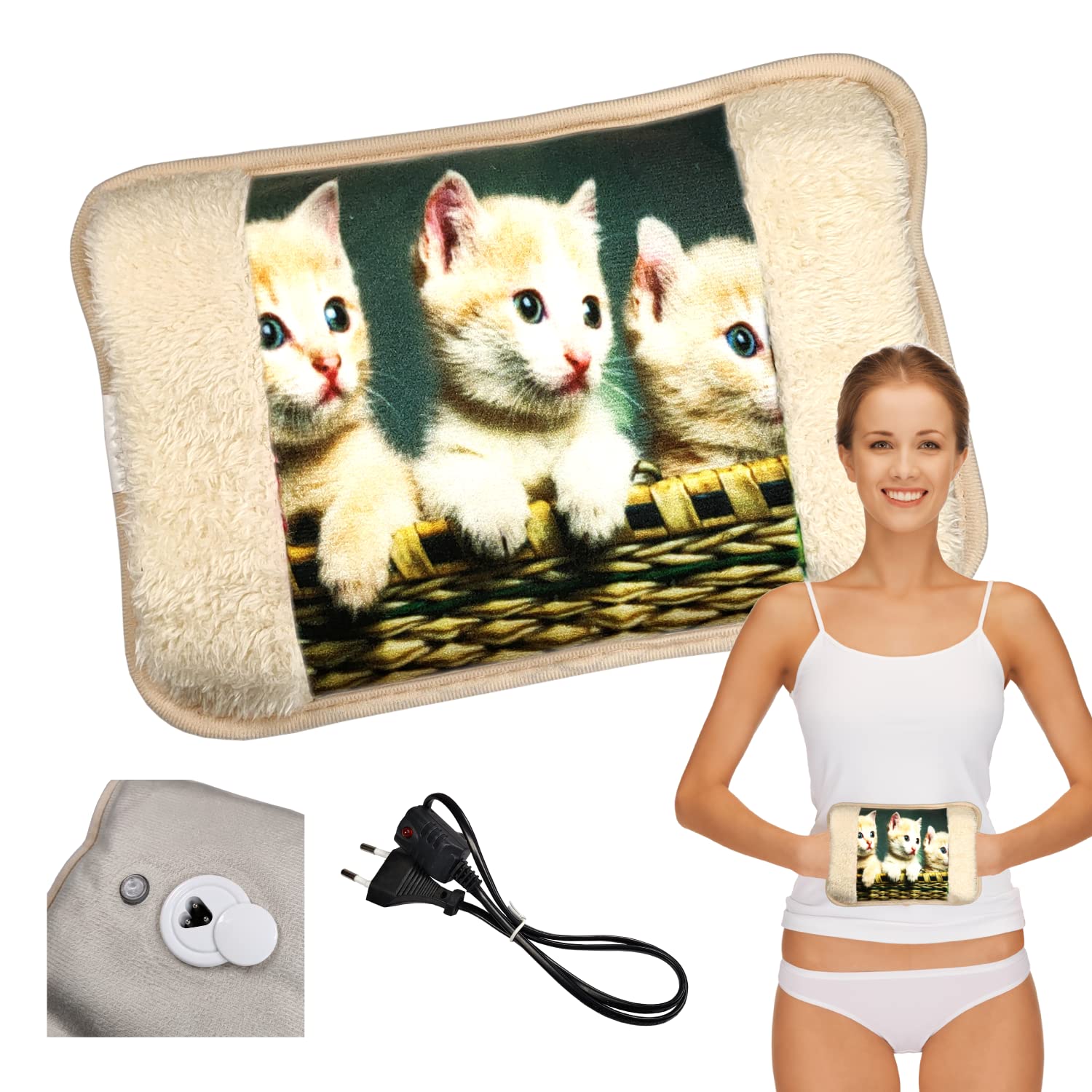 Powersell - Electric Hot Water Bottle | Plush Lining for Softness | Long-Lasting Heat up to 5 Hours | Easy Electric Charging | Suitable for Winter Use, Plush Toy