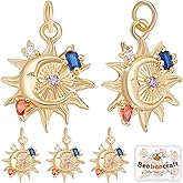Beebeecraft 8Pcs 4 Style 18K Gold Plated Moon Charms with Cubic Zirconia Sun and Star Dangle Pendants with Jump Ring for DIY Necklace Earrings