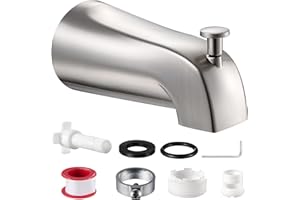 FOSENLION Universal Bathtub Tub Spout with Diverter, Fits 1/2" Slip-Fit Copper Pipe and 1/2" IPS & 3/4" IPS Thread Connections,Bathroom Tub Faucet Replacement with Adapters,PTFE Tape &Hex Wrench(Brushed Nickel)