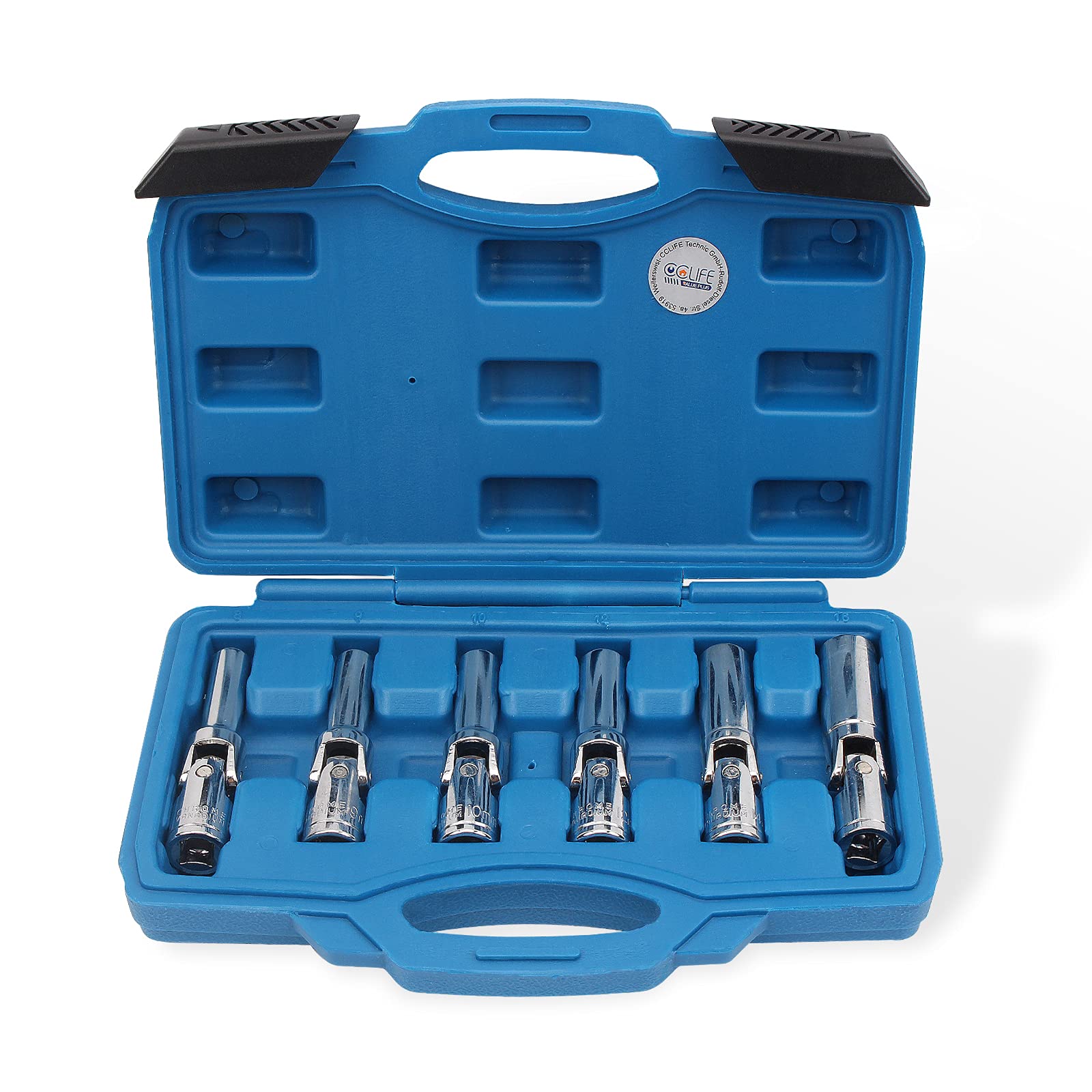 CCLIFE 6-Piece 3/8 Inch Glow Plug Tool Joint Wrench Socket Spanner Insert Hexagonal for Glow Plug 8-9 - 10-12 - 14-16 mm