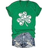 Butovek Womens St Patricks Day V Neck Shirt Funny Lucky Irish Shamrock Graphic Short Sleeve Tops Casual Spring Tees