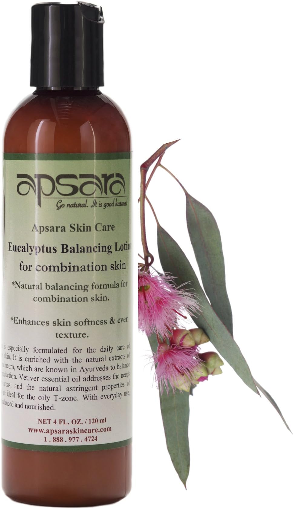 Eucalyptus Balancing Lotion. Great to Balance Combination Skin. Closes Appearance of Open Pores and Ideal to Balance Oily T-Zone. No Harsh Chemicals. Made with Premium Ayurvedic Ingredients.
