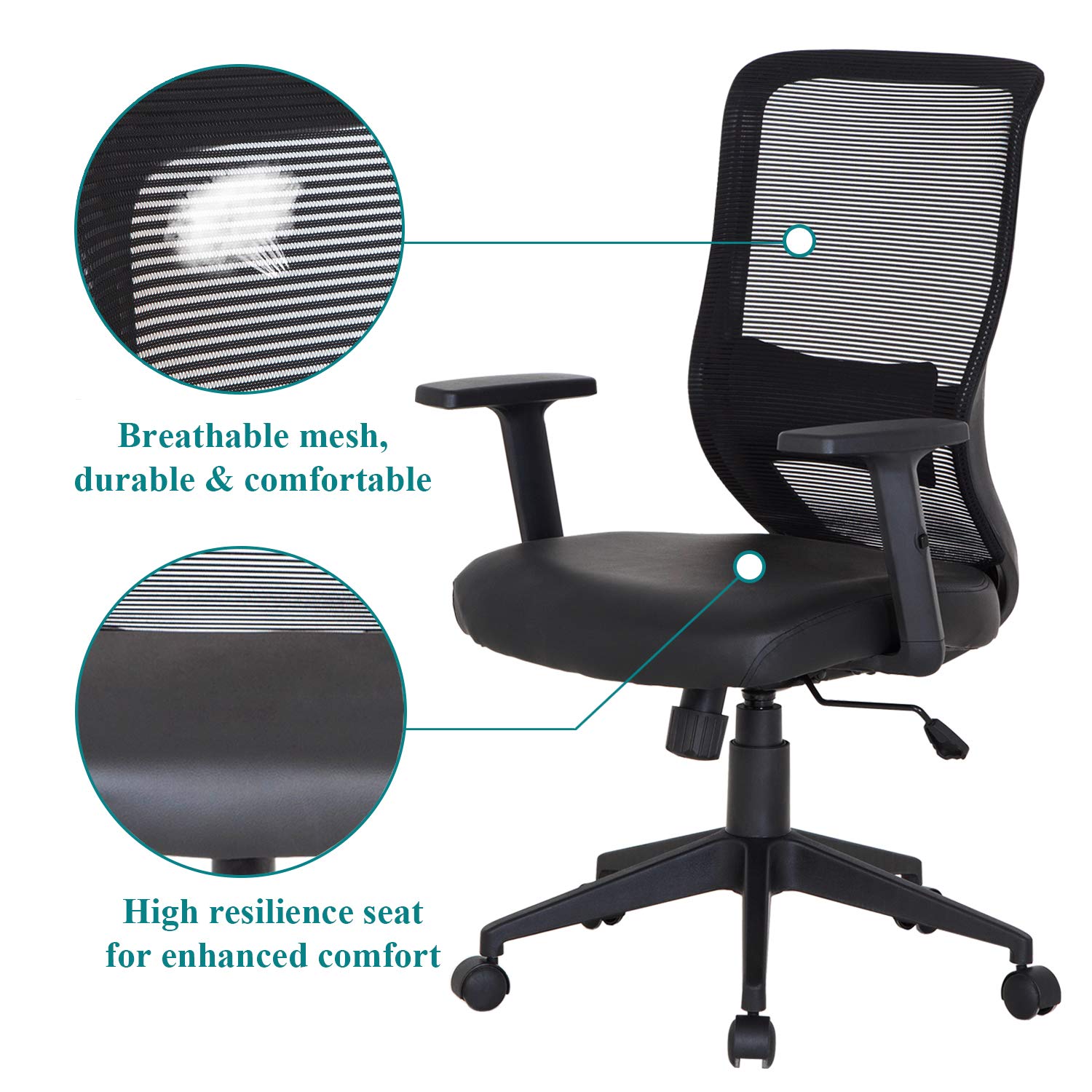 VECELO Office Computer Desk Chair with PU Padded Seat Cushion