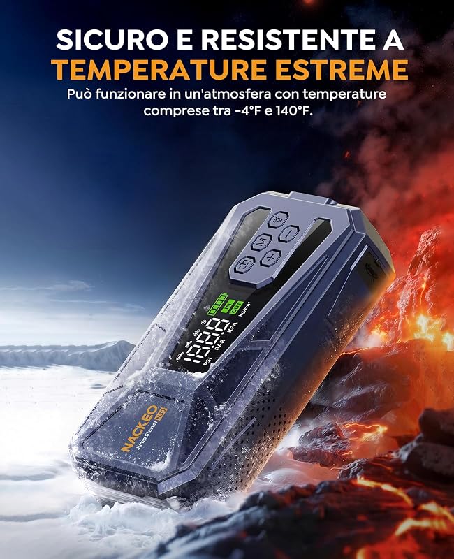 Booster Avviamento Auto, 8000A Avviatore Batteria Auto con Compressore 160PSI(Fino 12.0L Diesel/ALL Gas), Starter Batteria Auto Al Litio 12V, Avviatore Emergenza Per Auto con Torcia a LED, LCD