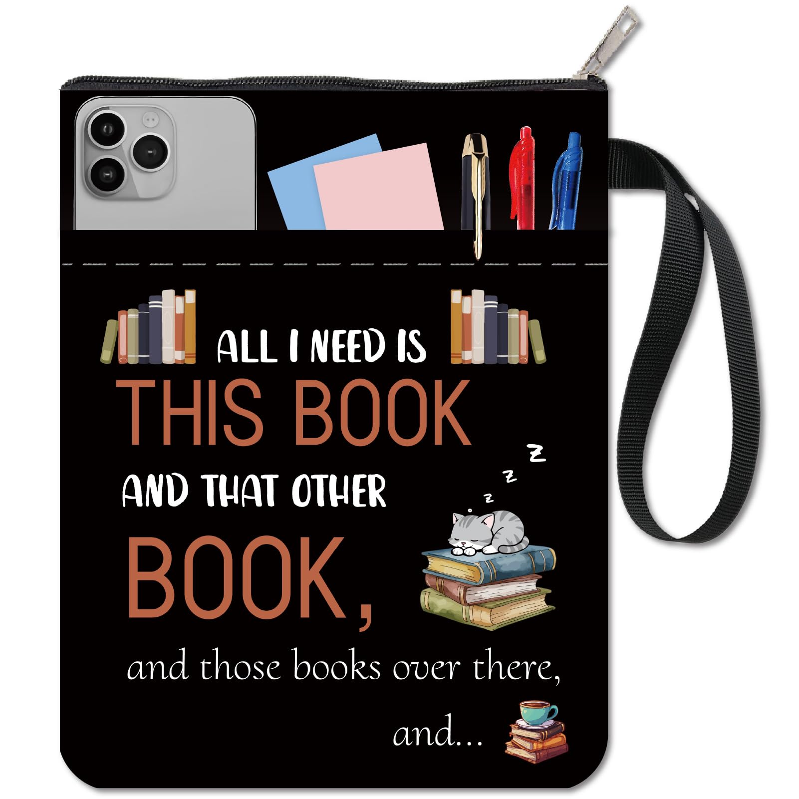 CRASPIRE Words Book Sleeve Cat Book Protector Book Patterns Black Book Covers for Paperbacks Washable Fabric Cloth Book Cover with Zipper and Extra Sleeve Pocket for Book Lovers Classmate Gifts