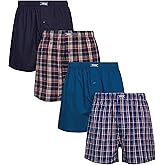 IZOD Mens Boxer Shorts - 4 Pack Breathable Cotton Woven 4" Inseam Boxers for Men - Loose Fit Mens Underwear with Button Fly