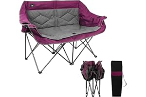 Northroad Folding Loveseat Camping Chair Portable Double Duo Full Padded Garden Sofa Chair for 2 Person w/ 2 Cup Holder,Wine Glass Holder,Support 600lbs for Outdoor Travel (Purple)