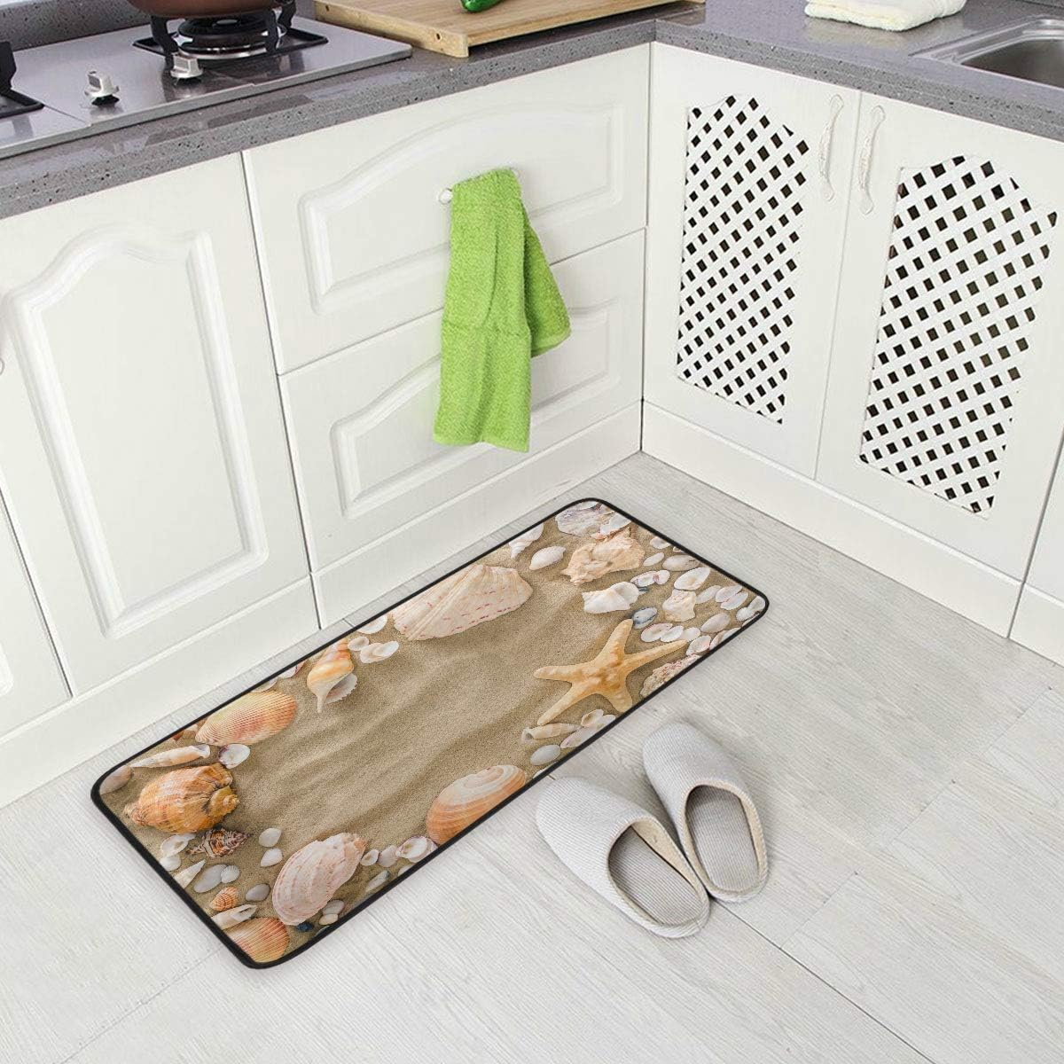 AGONA Anti Fatigue Kitchen Mat Beach Seashells Starfish Pebbles Kitchen