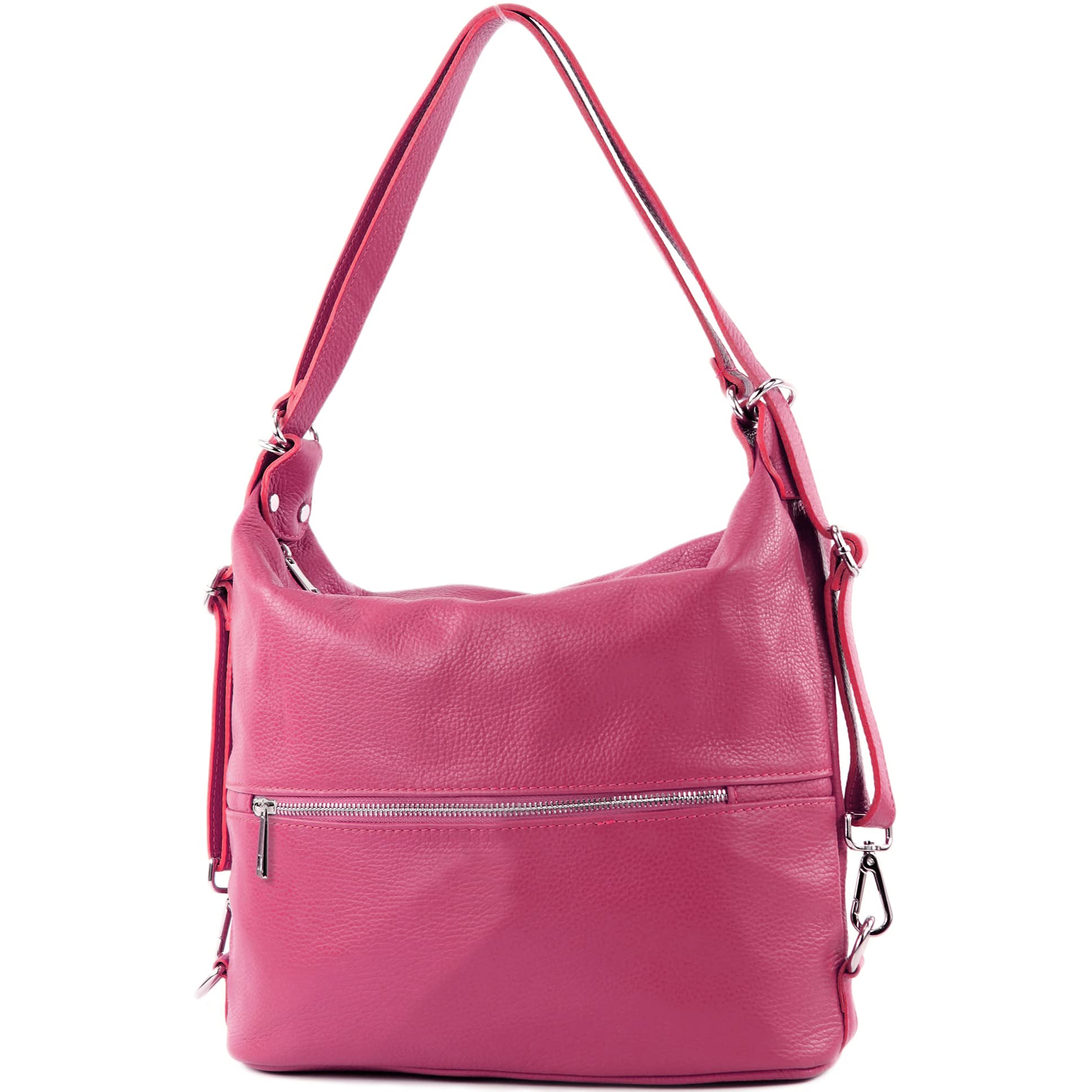 modamoda de - T189 - ital. Ladies backpack bag 2in1 made of leather, Colour:Very Dark Pink