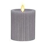 Luminara Metallic Embossed Pillar, Grey Flameless