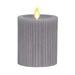 Luminara Metallic Embossed Pillar, Grey Flameless