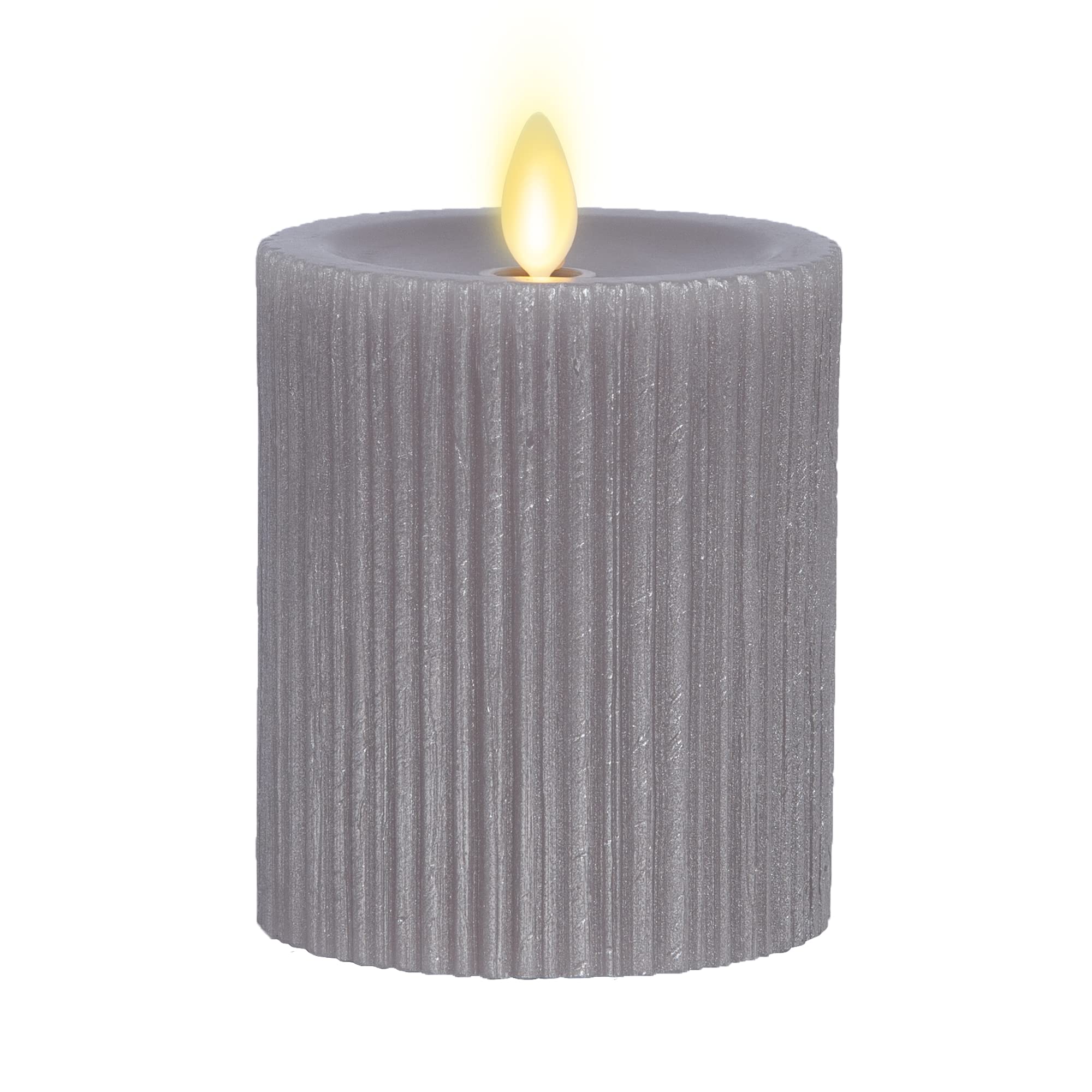 Luminara Metallic Embossed Pillar, Grey Flameless