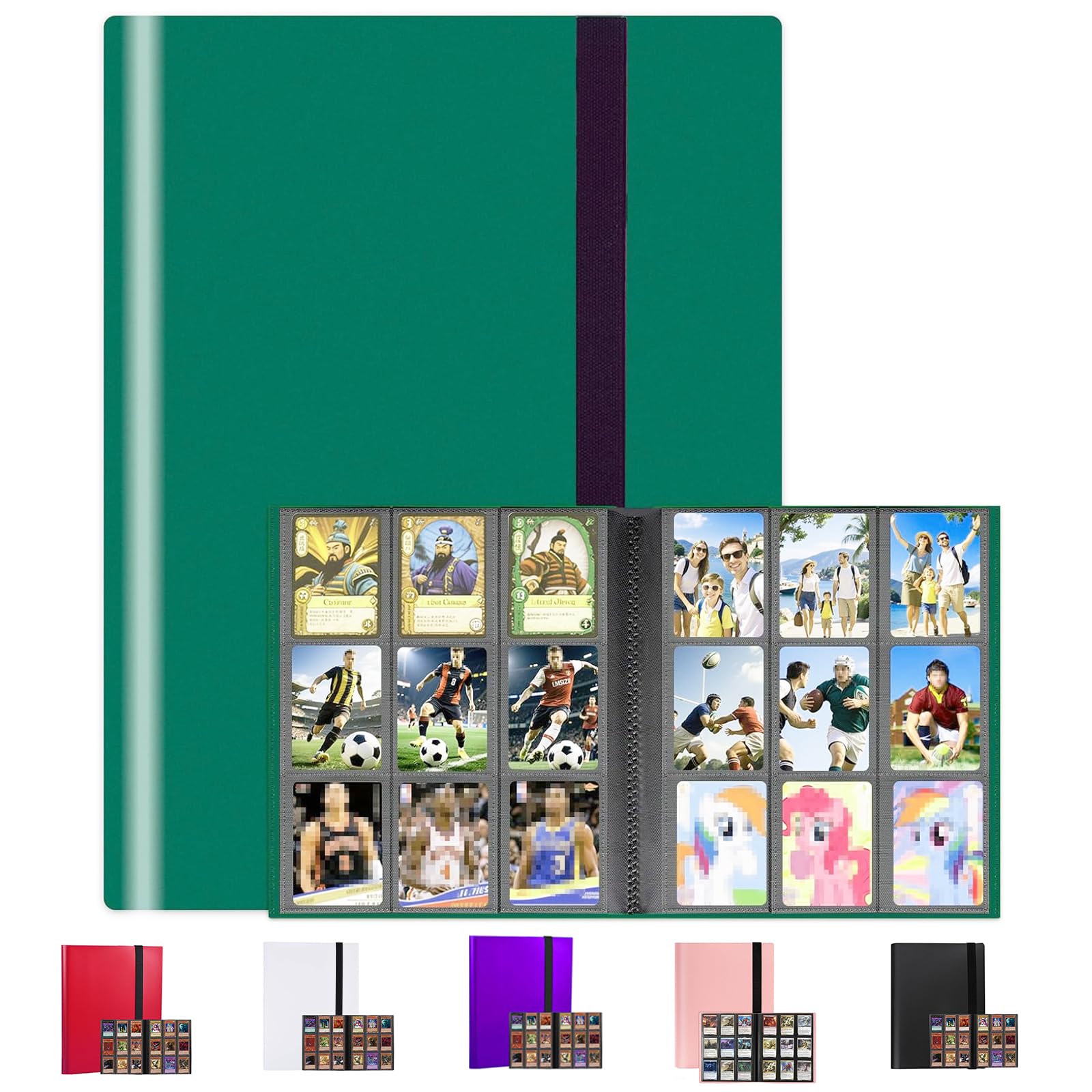 9-Pocket Trading Card Binder, Multiple Pocket Trading Card Album With Straps, 360 Side-Loading Pockets, Durable PU Album for Sports Cards，MTG, Pokemon, Yu-Gi-Oh, Football (Green)