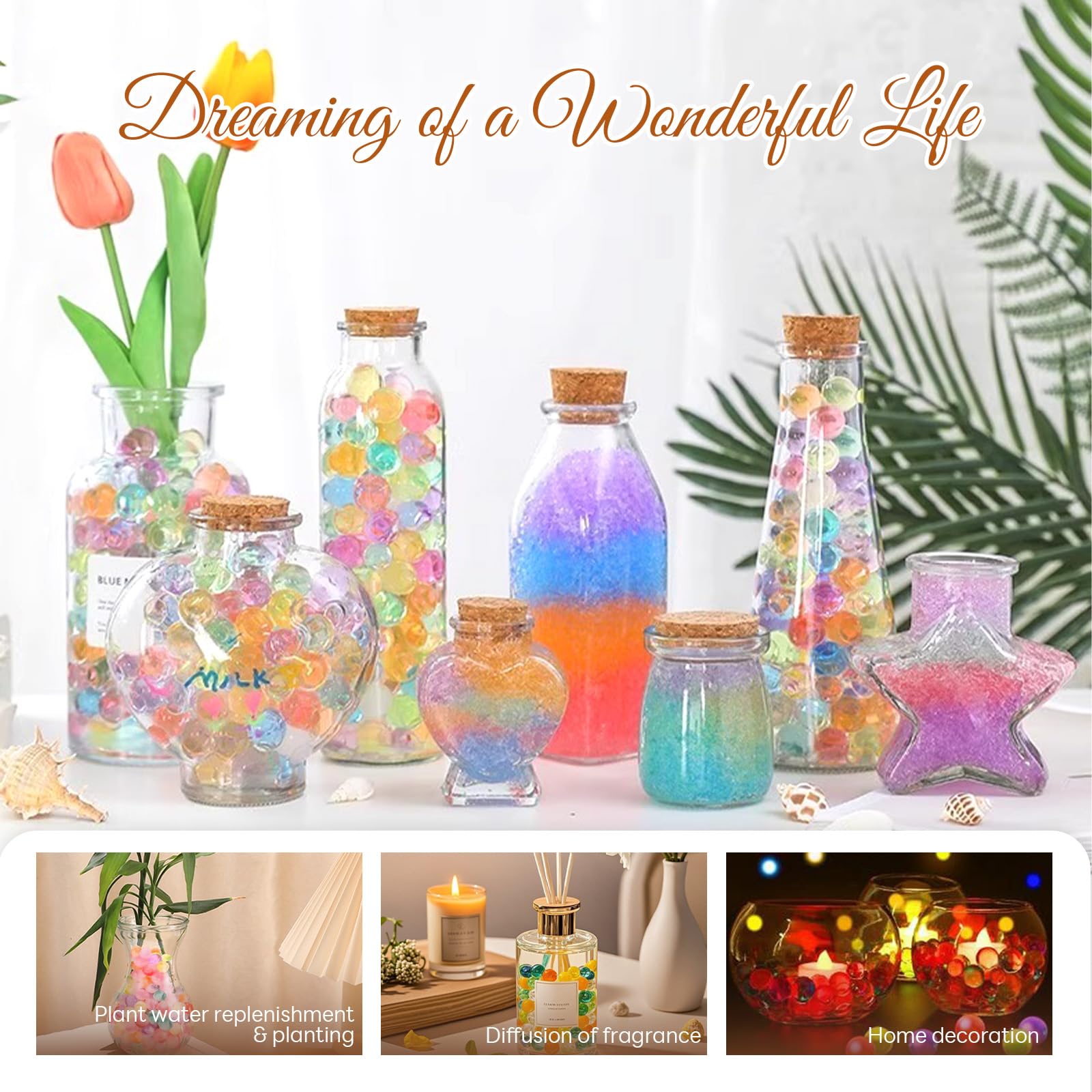 ATLKDLK Rainbow Mix Vase Fillers, Giant Gel Beads for Vases Filler, Colorful Transparent Water Gel Balls for Wedding Centerpieces Home Decoration Plant Container Art Decoration