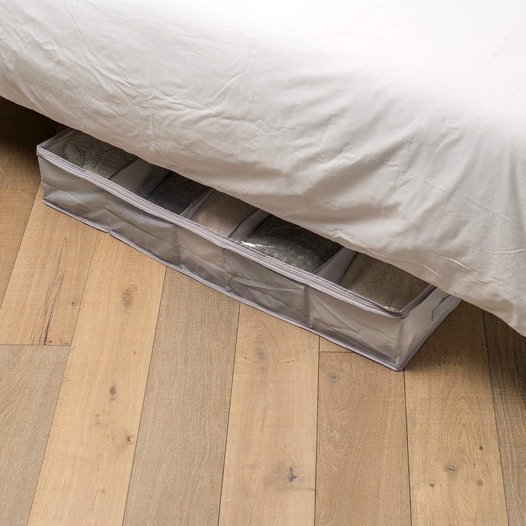 Addis Home Wardrobe Underbed Storage Organisation 5 compartment Clothes Bedding Bag with full zip window, Grey - Image 5