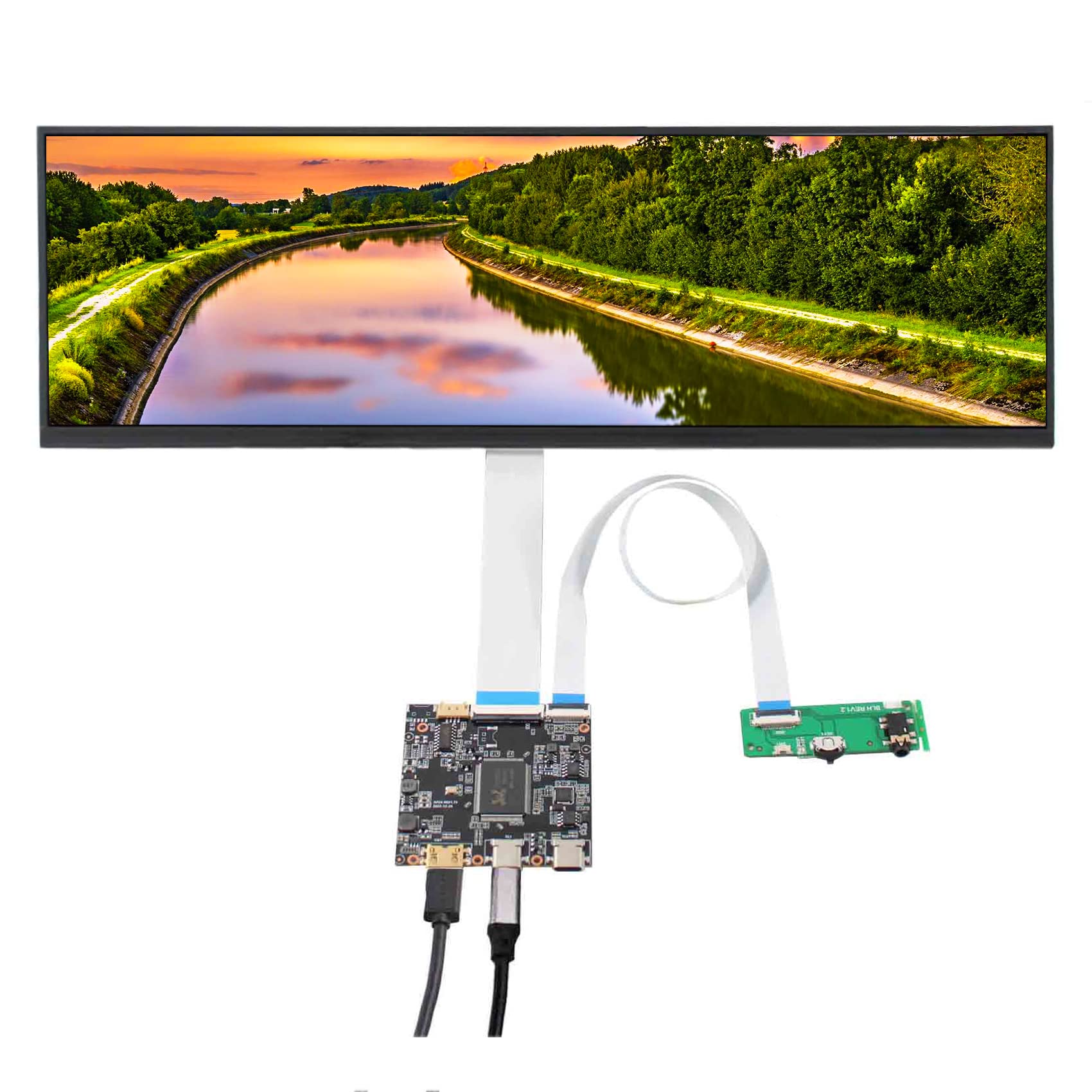 VSDISPLAY 14.5inch 2560x720 2K 350nit IPS LCD Screen and USB C Controller Board, Stretched Wide Bar Display for DIY PC Computer Case/Sub Display/Advertising Panel