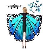 BOARDFEB 3PCS Butterfly Wings for Women Halloween Butterfly Costume Halloween Costume Women Fairy Ladies Cape Nymph Pixie Cloak with Butterfly Headband Mask and Hairpin Festival Cosplay for Birthday