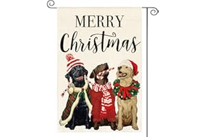 AVOIN colorlife Merry Christmas Hat Wreath Dog Garden Flag 12x18 Inch Double Sided, Xmas Winter Holiday Yard Outdoor Decorative Flag