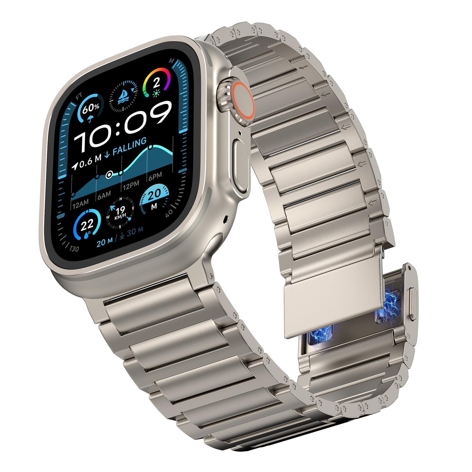 Photo 1 of HONTECH Titanium Band Compatible with Apple Watch ULTRA & ULTRA 2 49mm- Grade 2 Pure Titanium Apple Watch ULTRA Band Men- 26mm Wide-Magnetic Clasp and DLC Scratch Resistant Coating - Lightweight