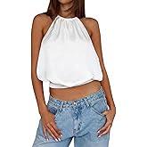Women Satin Halter Top Backless Sexy Open Back Sleeveless Crop Y2K Summer Going Out Tops